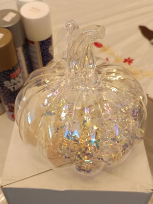Glass transparent pumpkin battery-operated 15cm