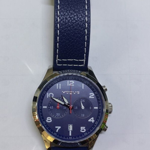 Vogue men's watch new, blue leather strap, 45mm dial, waterproof