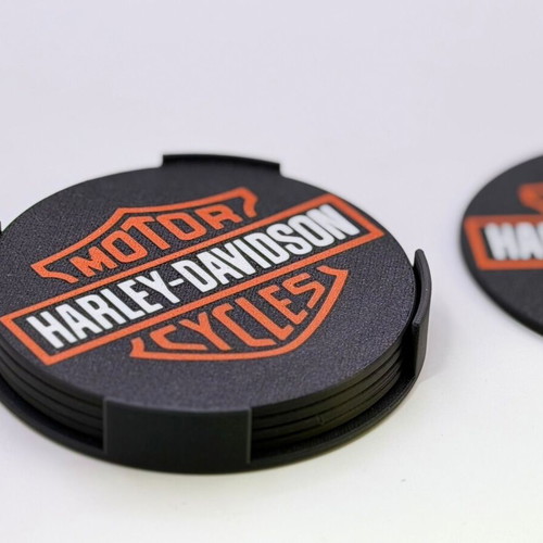 Harley-Davidson 3D Printed Coasters Set of 5 new with holder