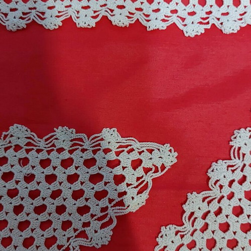 Set of 2 beige crochet doilies and 4 napkins handmade rhombus like new