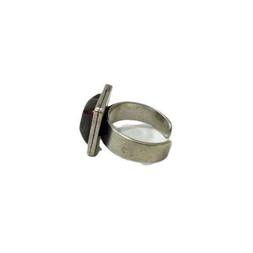 Vintage silver-plated adjustable ring EU 58 with dark cabochon used