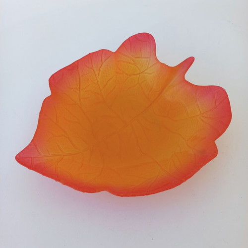 Glass leaf-shaped platter used, orange
