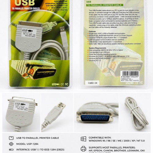 USB to Parallel Printer Cable IEEE 1284 New Sealed