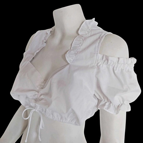 Vintage Dirndl white blouse with off-shoulder and puff short sleeves, size 44