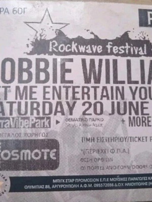 Εισιτήριο συναυλίας Robbie Williams μεταχειρισμένο, Αθήνα 2015