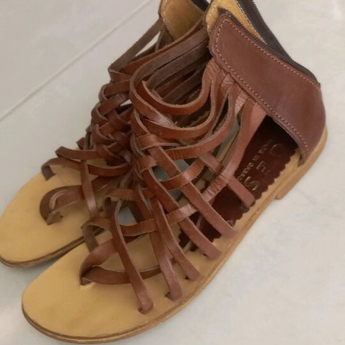 GES leather sandals used, ancient Greek style, brown, size 35
