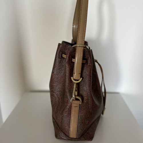 Etro Paisley Print Bucket Bag used, shoulder, brown