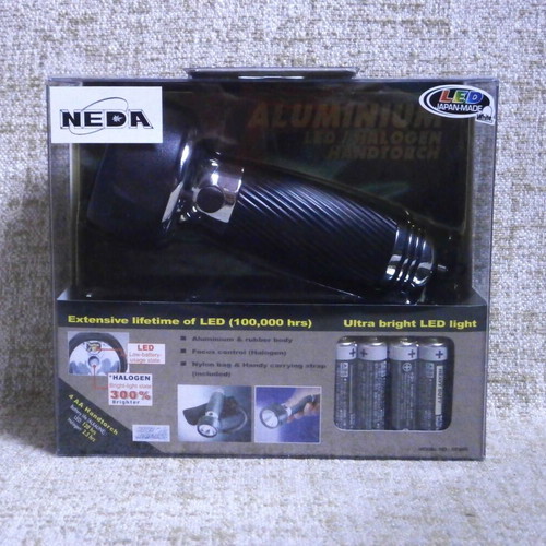 Handtorch Aluminium LED/Halogen NEDA flashlight new in sealed box