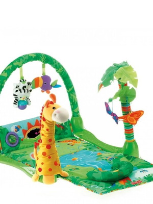 Baby gym with sounds, soft support, and toys
