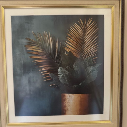 Framed art print with double frame and green background, like new