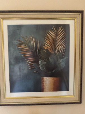 Framed art print with double frame and green background, like new