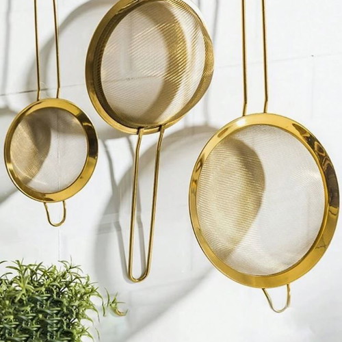 Set of 3 metal tea filter strainers in gold color new