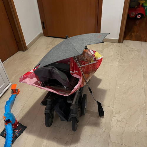 Inglesina Trilogy stroller used, denim color with footmuff and rain cover