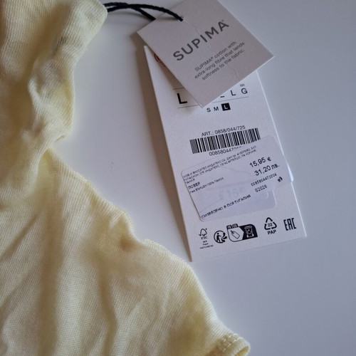 Zara blouse new, 100% cotton, pale yellow, size L