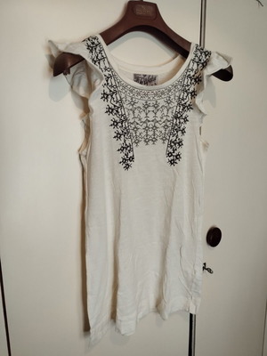 Zara Trafaluc Λευκό Boho Μπλουζάκι με Κέντημα και Βολάν Μέγεθος M Σαν Καινούργιο