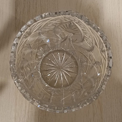 Bohemia vase and fondantière set used, carved crystal