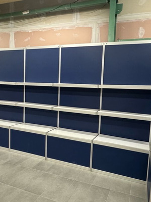 Retail Display Shelves like new, dark blue vinyl panels, modular