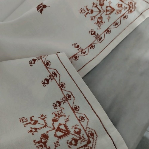 Old embroidered tablecloth like new 63x63 cm, monochrome