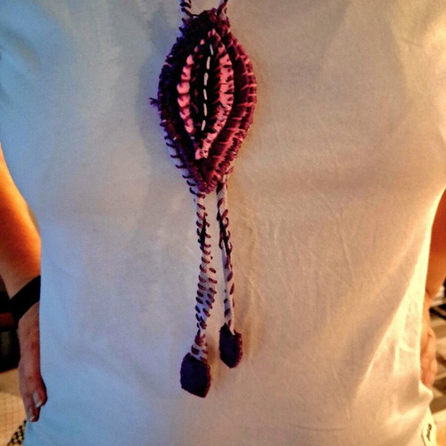 Handmade felt necklace new, pink and purple