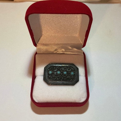 Pin handmade with turquoise stones sterling silver 925 Israel used