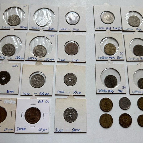 Coins from Germany 1950 and Japan used, pack of 24