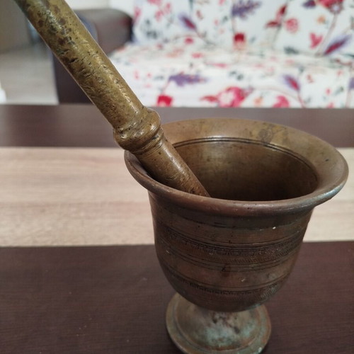 Vintage metal mortar and pestle used