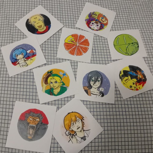 Set of 10 Hand-Drawn Anime and Gaming Stickers, A4 Art Sheet