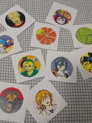 Set of 10 Hand-Drawn Anime and Gaming Stickers, A4 Art Sheet