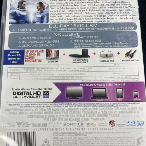 Passengers 3D Blu-ray like new, action sci-fi