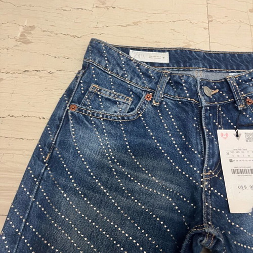 Zara blue low-rise jeans with rhinestones new