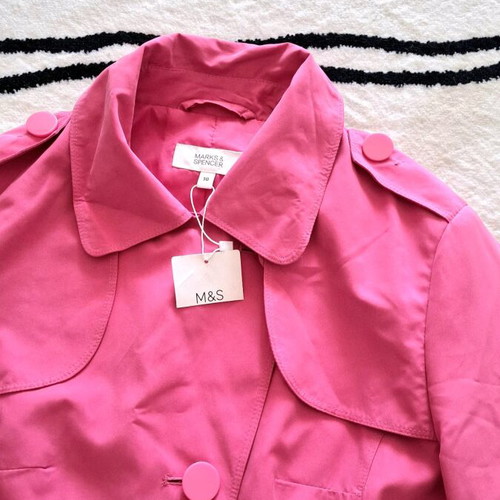Marks & Spencer pink fuchsia trench coat with pockets and belt, waterproof, size 10