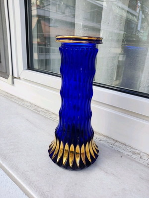 Walther Glass Design Vase cobalt blue with gold details like new