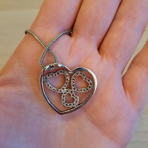Silver 925 necklace heart design with smaller hearts and zircon, new