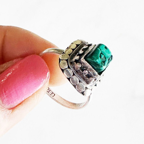 Vintage Silver 925 Ring with Natural Malachite Used