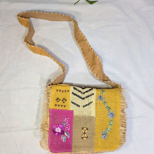 Boho Raffia Crossbody Bag new with tags, patchwork embroidery