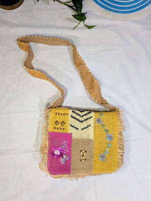 Boho Raffia Crossbody Bag new with tags, patchwork embroidery