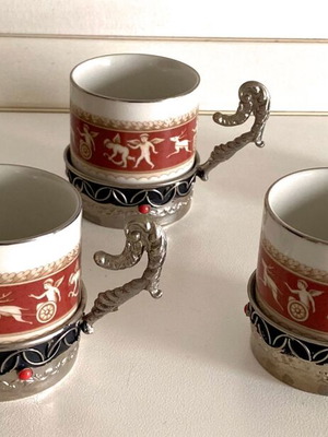 Vizavi Fine Porzellan vintage porcelain cups set of 5 with silver handles