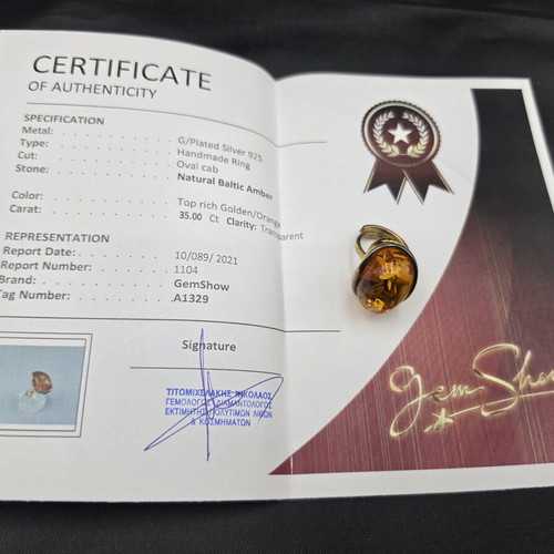 Silver 925 ring with natural Baltic amber 35 ct, like new
