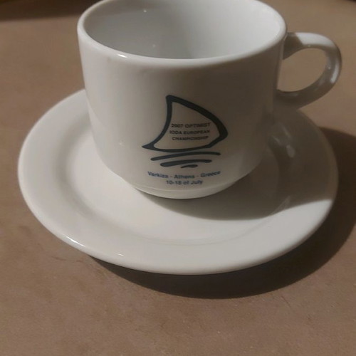 Greek coffee cup collectible like new, Varkiza Sailing Club 2007