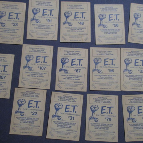E.T. the Extra-Terrestrial stickers used, set of 14 Pee Chee England-Canada