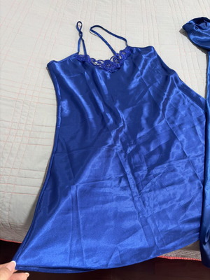 Babydoll φόρεμα με ρόμπα σατέν καινούριο, μπλε, με δαντέλα στο ντεκολτέ