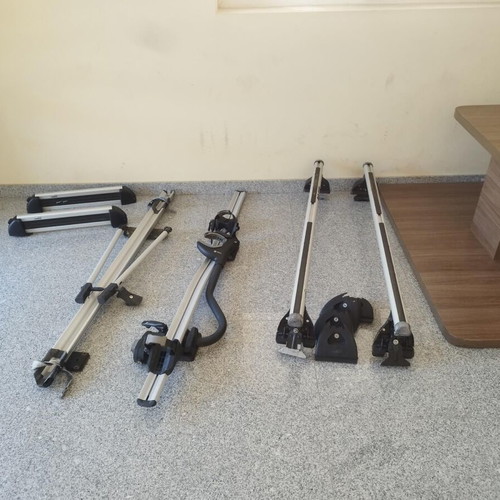 Car Roof Bars set used, aluminum Hakr with snowboard and bike mounts