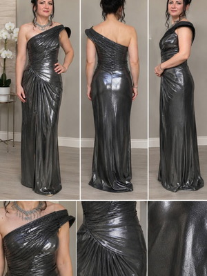 Elegant long dress in liquid metal, like new, size M