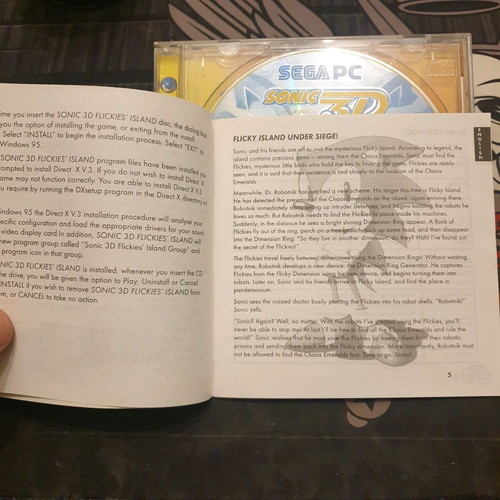 Sonic 3D: Flickies' Island PC CD-ROM used with manual