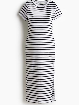 Mama μακό φόρεμα με πλέξη ριμπ H&M μέγεθος Medium, σαν καινούργιο, μαύρο και άσπρο