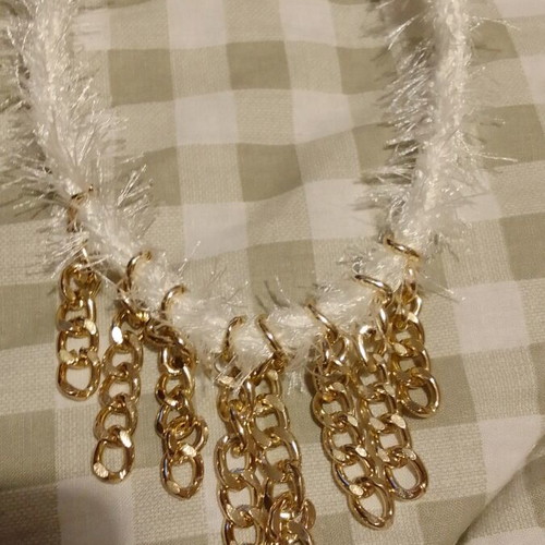 Handmade joker yarn necklace with fur, cord and chains, new