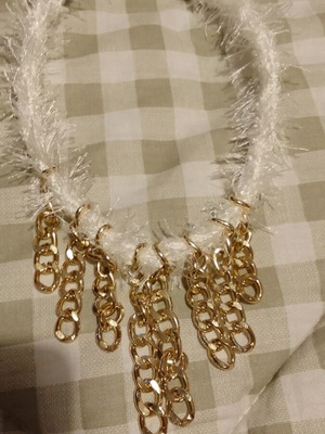 Handmade joker yarn necklace with fur, cord and chains, new