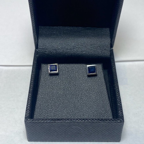 White gold earrings with genuine 0.88 ct sapphire new, 14 karat