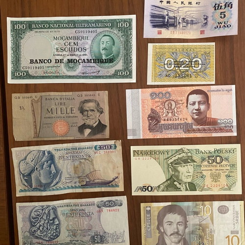 Used banknotes lot of 9 from various countries