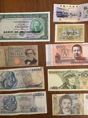 Used banknotes lot of 9 from various countries